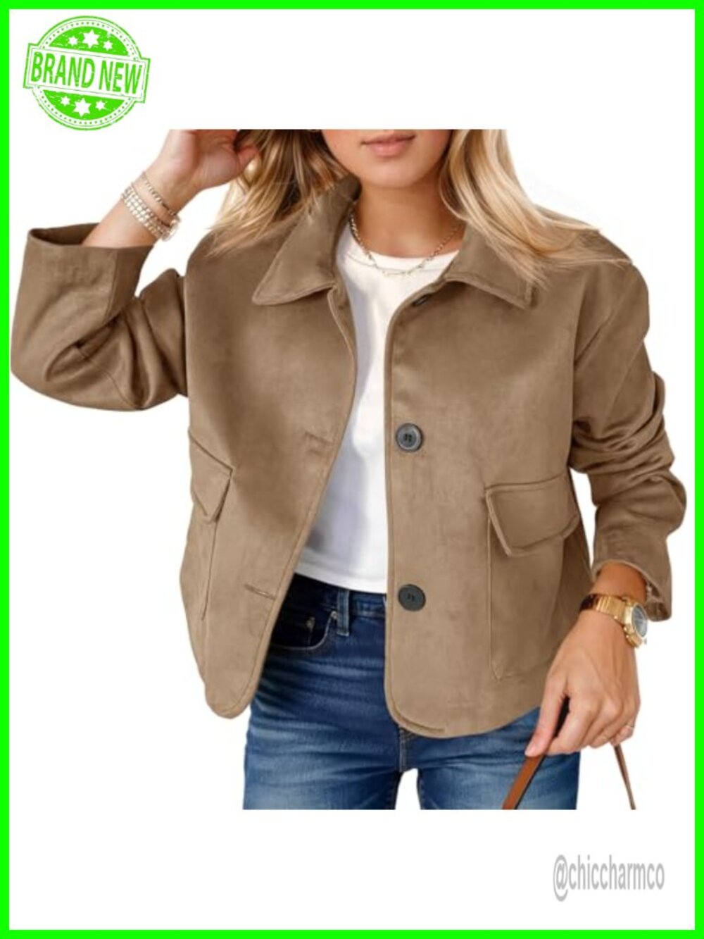 Faux Suede Cropped Jacket Button Down Shacket Casual Coat